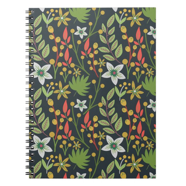 Colourful floral seamless pattern flowers and leav notebook (Front)