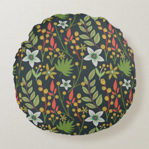 Colourful floral seamless pattern flowers and leav round cushion