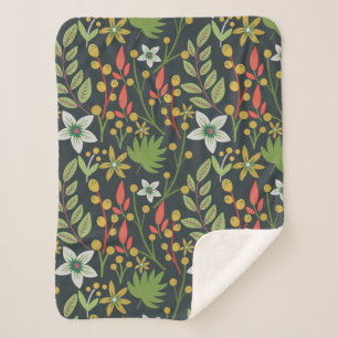 Colourful floral seamless pattern flowers and leav sherpa blanket