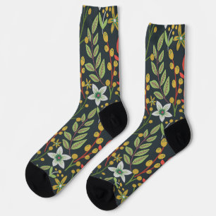 Colourful floral seamless pattern flowers and leav socks