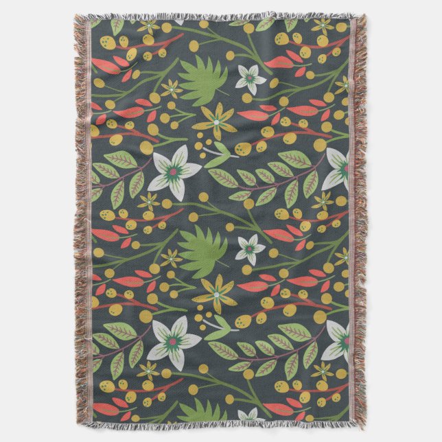 Colourful floral seamless pattern flowers and leav throw blanket (Front Vertical)