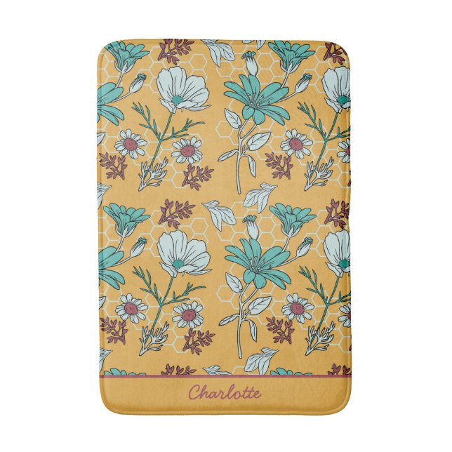 Colourful floral seamless pattern personalised nam bath mat (Front Vertical)