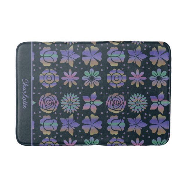 Colourful floral seamless pattern personalised nam bath mat (Front)