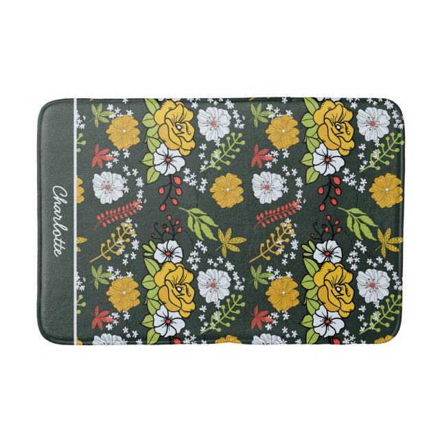 Colourful floral seamless pattern personalised nam bath mat (Front)