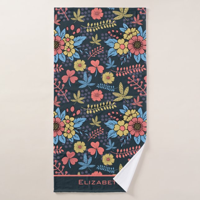 Colourful floral seamless pattern personalised nam bath towel (Bath Towel)