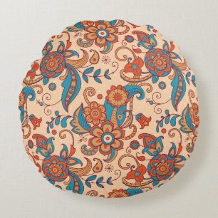 Colourful floral seamless pattern round cushion