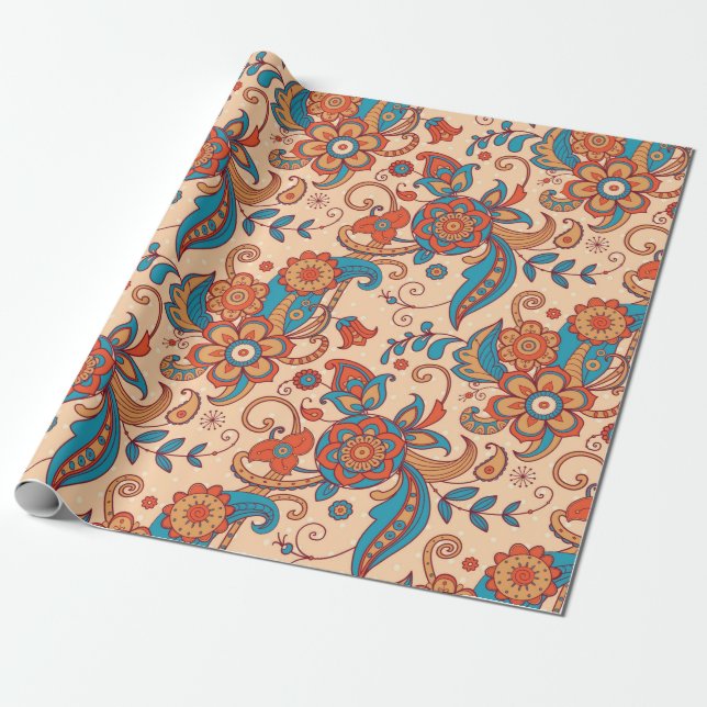 Colourful floral seamless pattern wrapping paper (Unrolled)