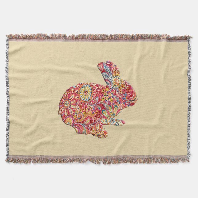 Colourful Floral Silhouette Bunny Throw Blanket (Front)