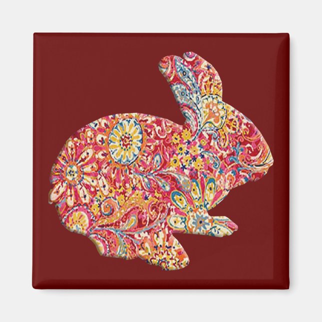 Colourful Floral Silhouette Easter Bunny Magnet (Front)