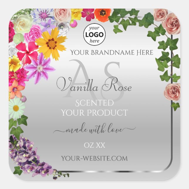 Colourful Floral Silver Product Label Monogram Log (Front)