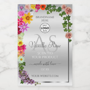 Colourful Floral Silver Product Label Monogram Log