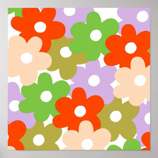 Colourful Floral Simple Tropical Flower Pattern  Poster (Front)