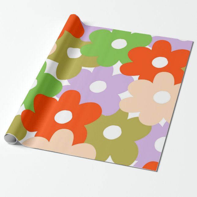 Colourful Floral Simple Tropical Flower Pattern  Wrapping Paper (Unrolled)