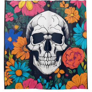 Colourful, Floral Skull Art Shower Curtain