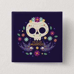 Colourful Floral Skull Dia de Muertos Button
