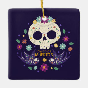 Colourful Floral Skull Dia de Muertos   Ornament