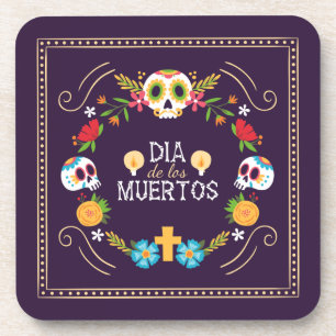 Colourful Floral Skulls Dia de Muertos   Coaster