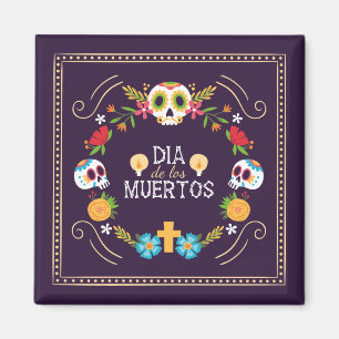 Colourful Floral Skulls Dia de Muertos Magnet