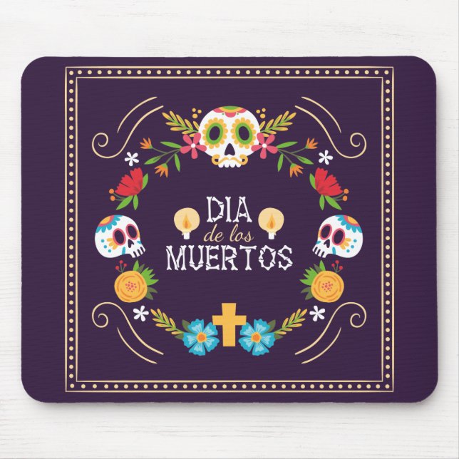 Colourful Floral Skulls Dia de Muertos | Mousepad (Front)