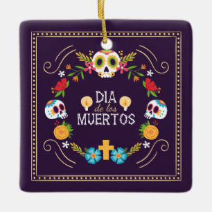 Colourful Floral Skulls Dia de Muertos   Ornament