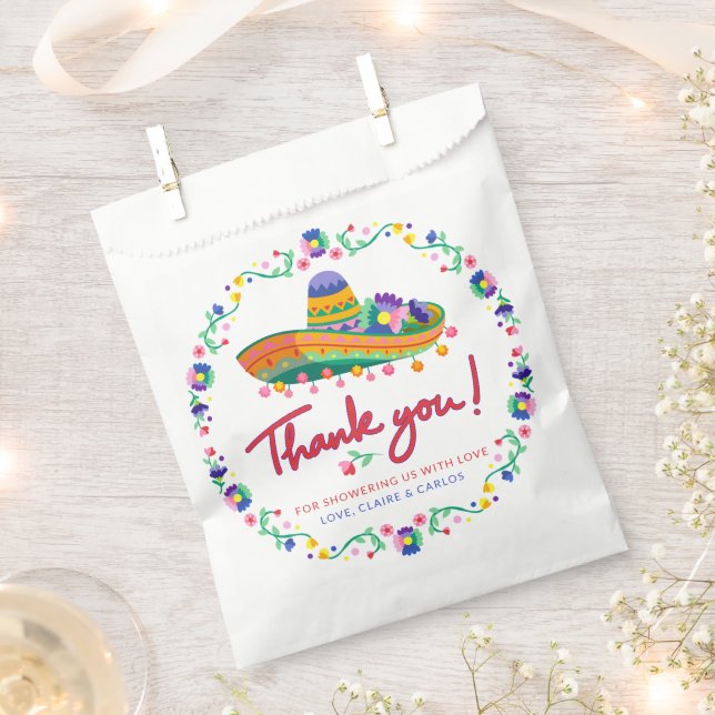 Colourful Floral Sombrero Fiesta Baby Shower Favour Bag (Clipped)