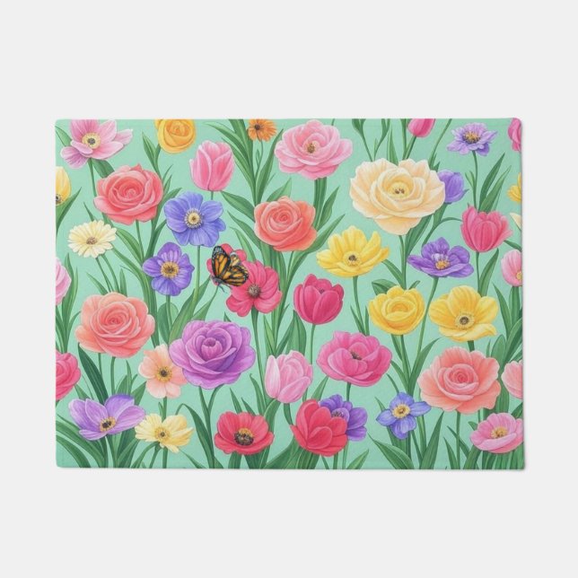 Colourful Floral/Spring Rose Doormat (Front)