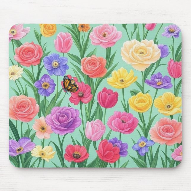 Colourful Floral/Spring Rose Mouse Pad (Front)