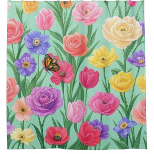 Colourful Floral/Spring Rose Shower Curtain