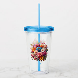 Colourful Floral/Spring Zinnia/Rose Acrylic Tumbler