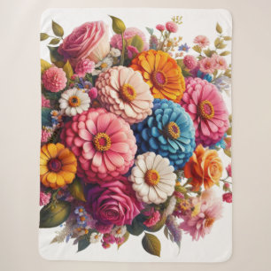 Colourful Floral/Spring Zinnia/Rose Sherpa Blanket