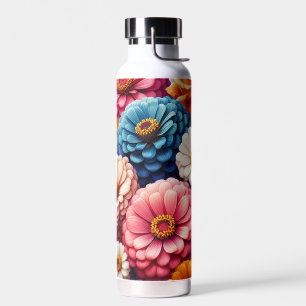 Colourful Floral/Spring Zinnia/Rose Water Bottle