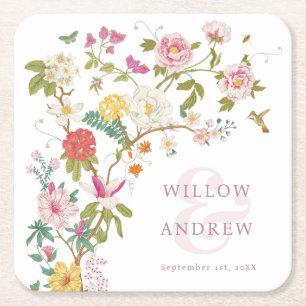 Colourful Floral Square Paper Coaster