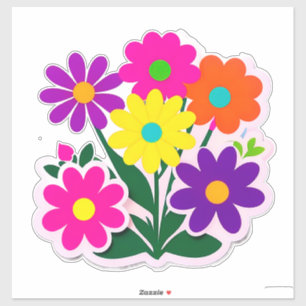 Colourful Floral Sticker Set With Bright Flowers