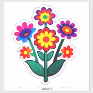 Colourful Floral Sticker Set With Bright Flowers