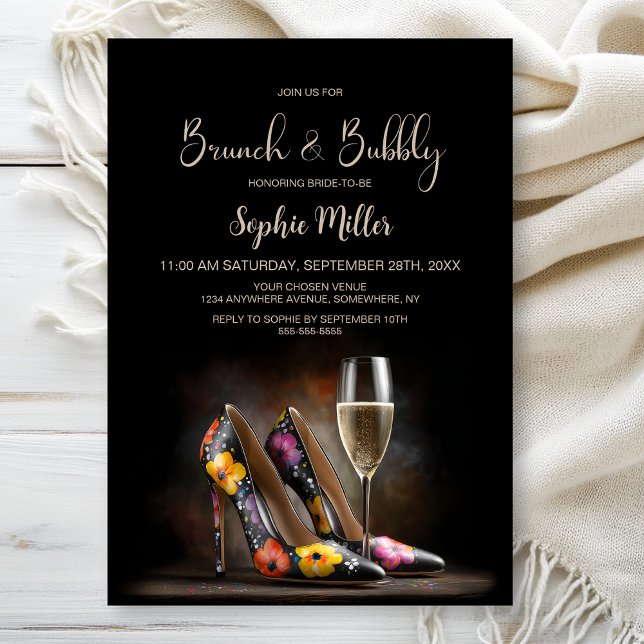 Colourful Floral Stiletto Shoes Brunch and Bubbly Invitation (Creator Uploaded)