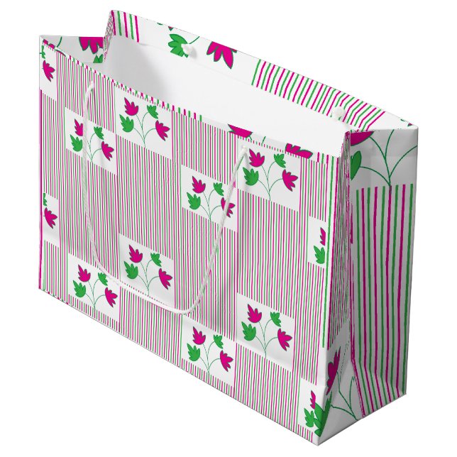 Colourful Floral Stripes  Large Gift Bag (Front Angled)