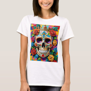 Colourful Floral Sugar Skull Art T-Shirt Design