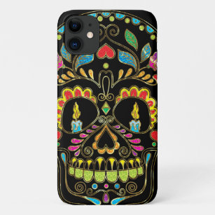 Colourful Floral Sugar Skull Burning Candles iPhone 11 Case