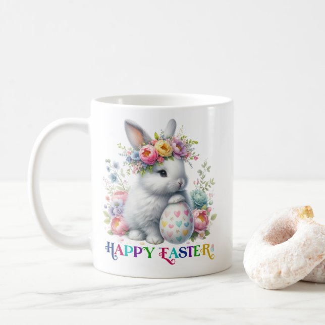 Colourful Floral Sugar Skull Burning Candles Coffee Mug (With Donut)