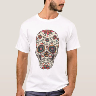 Colourful Floral Sugar Skull Sticker T-Shirt