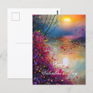 Colourful floral sunset valentine postcard