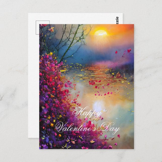 Colourful floral sunset valentine postcard (Front/Back)