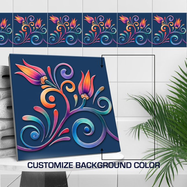 Colourful Floral Swirl Seamless Border  Ceramic Tile (Creator Uploaded)
