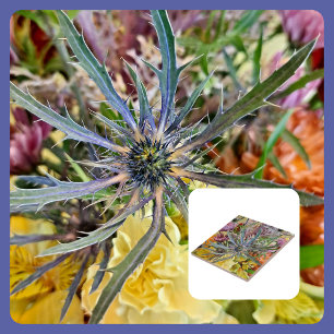 Colourful Floral Thistle and Flowers photographic Ceramic Tile