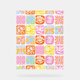 Colourful Floral Tile Botanical Folk Whimsical Acrylic Sign