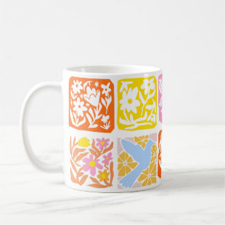  Colourful Floral Tile Botanical Folk Whimsical  Coffee Mug