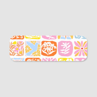  Colourful Floral Tile Botanical Folk Whimsical  Name Tag