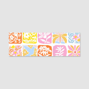 Colourful Floral Tile Botanical Folk Whimsical Name Tag