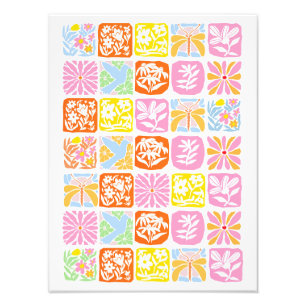 Colourful Floral Tile Botanical Folk Whimsical Photo Print