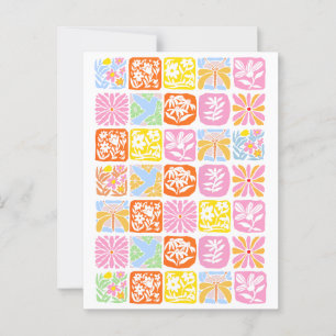  Colourful Floral Tile Botanical Folk Whimsical  Postcard